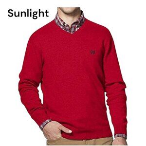 Chaps Mens Red V-Neck Sweater Size Large Cotton & Cashmere Blend Business Casual